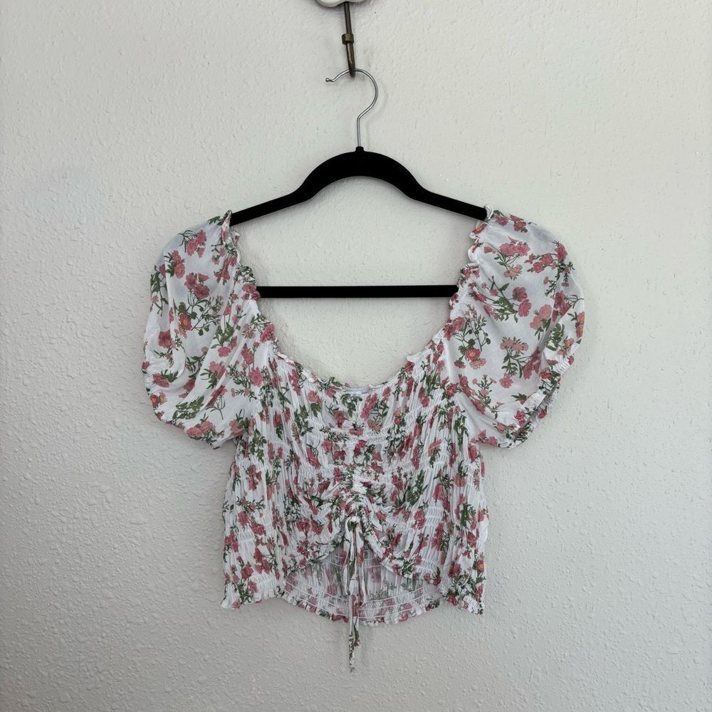 Olivaceous Floral Puff Sleeve Top Size Medium